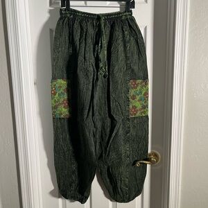 Like International Women’s Green Cotton Harem Pants Mushroom Print Pockets